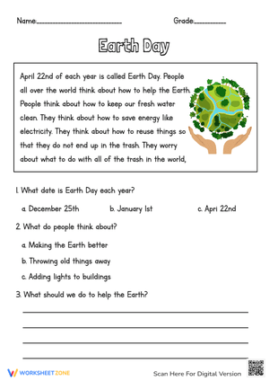 Earth Day Reading Comprehension