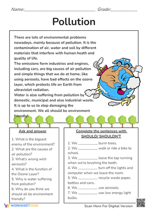 Pollution & Earth Day Reading Comprehension - Grades 3-5 Activity