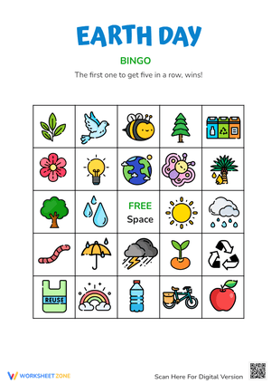 Fun Earth Day Bingo Card Worksheet