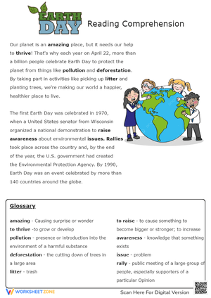Earth Day Reading Comprehension Worksheet
