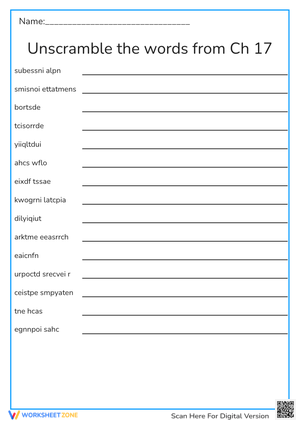 Chapter 17 Unscramble Words Worksheet - Business & Strategy Vocabulary