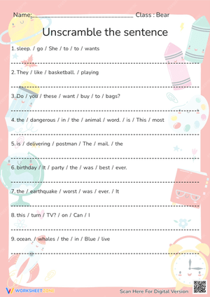 Rearrange the Sentence Worksheet