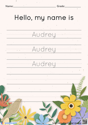 Audrey Name Tracing Worksheet | Essential Grade K-1