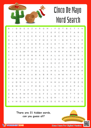 Cinco de Mayo Word Search - 21 Hidden Words! Fun Puzzle Game