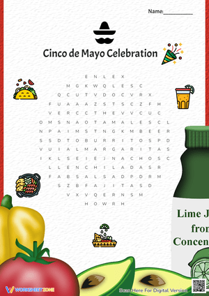 Cinco de Mayo Word Search - Food & Celebration Vocabulary Fun!