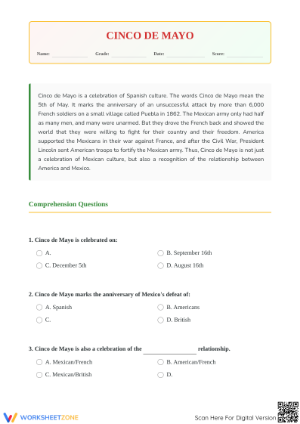 Grade 3 Cinco de Mayo — Printable No-Prep Worksheet