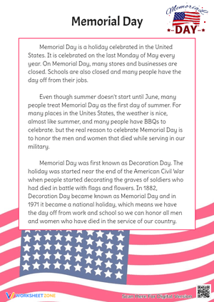 Memorial Day Reading Comprehension - History & Significance