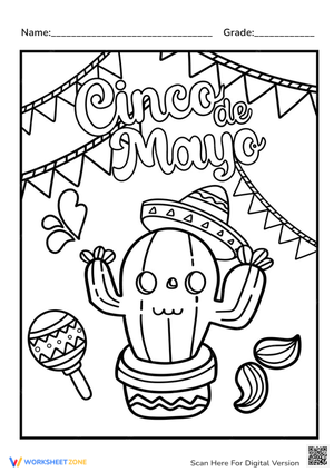 Cinco de Mayo Coloring Page - Cactus, Maraca & Sombrero Fun!