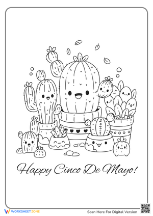 Happy Cinco De Mayo! Cute Cactus Coloring Page for Kids
