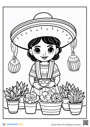 Mexican Girl Coloring Page for Kids