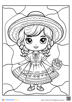 Mexican Girl in Traditional Dress Coloring Page