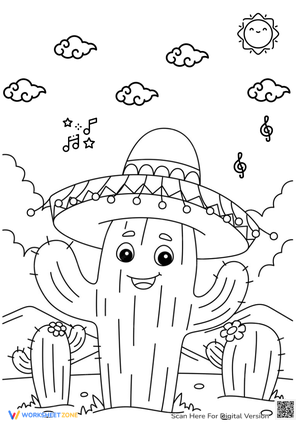 Cinco de Mayo Cactus Coloring Page - Printable Fun for Kids!