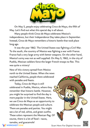Cinco de Mayo Reading Comprehension 