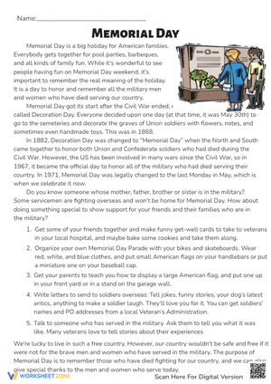 Memorial Day Reading Comprehension - History & Activities!