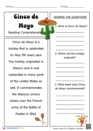 Cinco de Mayo Reading Comprehension 