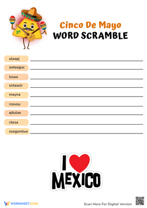 Cinco de Mayo Word Scramble Puzzle