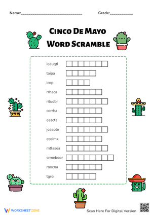Cinco de Mayo Vocabulary Scramble