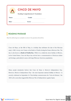 Grade 4 Cinco de Mayo — Printable No-Prep Worksheet