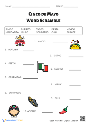 Cinco De Mayo Word Scramble