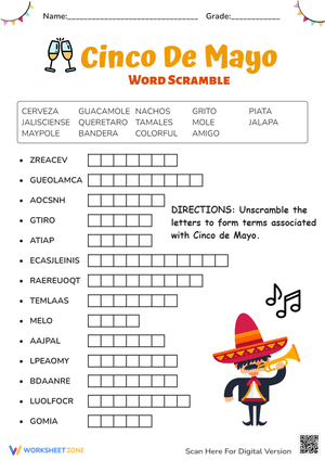 Cinco de Mayo Fall Word Scramble
