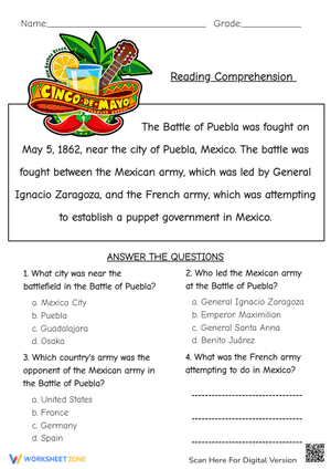 Cinco de Mayo Reading Comprehension Skill