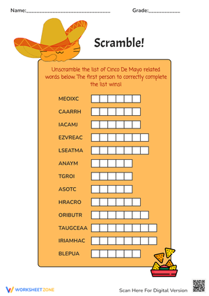 Cinco de Mayo Scramble Words