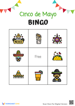 Cinco de Mayo: Fun Bingo Game Worksheet