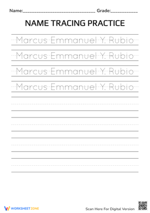 Worksheet for Name Tracing