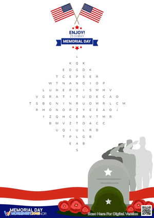 Memorial Day Word Search - Grades 2-5 Printable Puzzle Fun