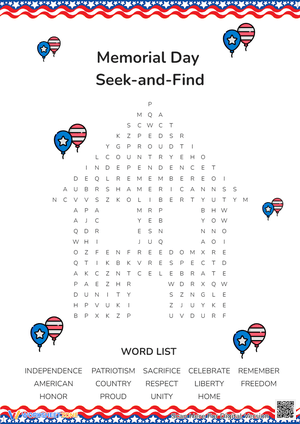 Memorial Day Word Puzzle for Kids