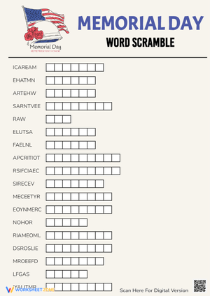 Memorial Day Word Scramble - Unscramble 17 Patriotic Words!