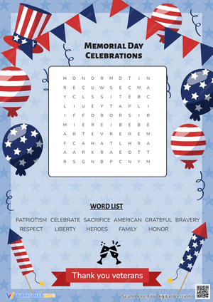 Remember and Honor: Memorial Day Hidden Words