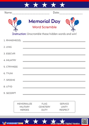Memorial Day Word Scramble - Unscramble Patriotic Words!