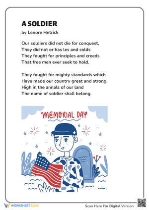 Memorial Day Poem - 'A Soldier' - Grades 3-5 Reading Activity