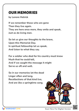 Touching Memorial Day Poem for Kids Worksheet
