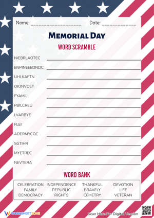 Patriotic Memorial Day Word Scramble Challenge