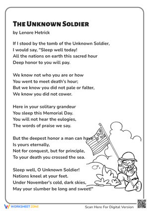 Memorial Day Poem Worksheet: Honoring Soldiers