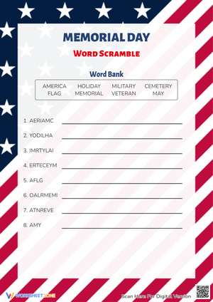 Challenging Memorial Day Themed Word Scramble