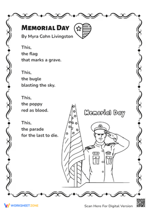 Meaningful Memorial Day Poem Activity Worksheet