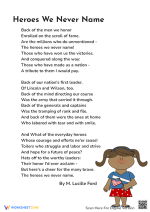 Memorial Day Tribute Poem Worksheet for Students