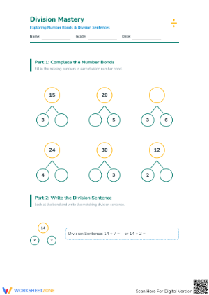 Division Number Bonds Worksheet | Grade 2 Math Printable