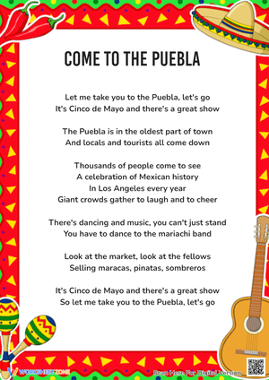 Cinco de Mayo Poem - 'Come to the Puebla' - Grades 2-4 Printable