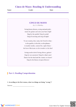 Grade 3 Cinco de Mayo Poem — Printable No-Prep Worksheet