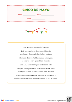 Cinco de Mayo Poem Worksheet | Grade 2 Essential