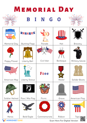 Interactive Memorial Day Bingo Card for Kids