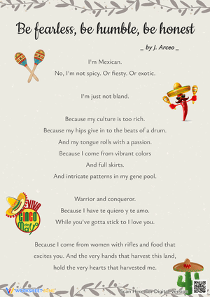 Be Fearless' Poem: Mexican Culture & Identity Worksheet (Grades 4-8)