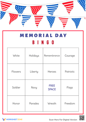 Festive Memorial Day Bingo Card for Holiday Fun