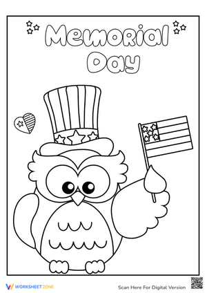 Patriotic Owl Memorial Day Coloring