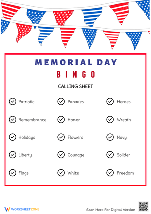 Memorial Day Bingo Game