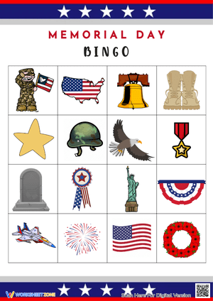 Festive Memorial Day Bingo Game for Kids